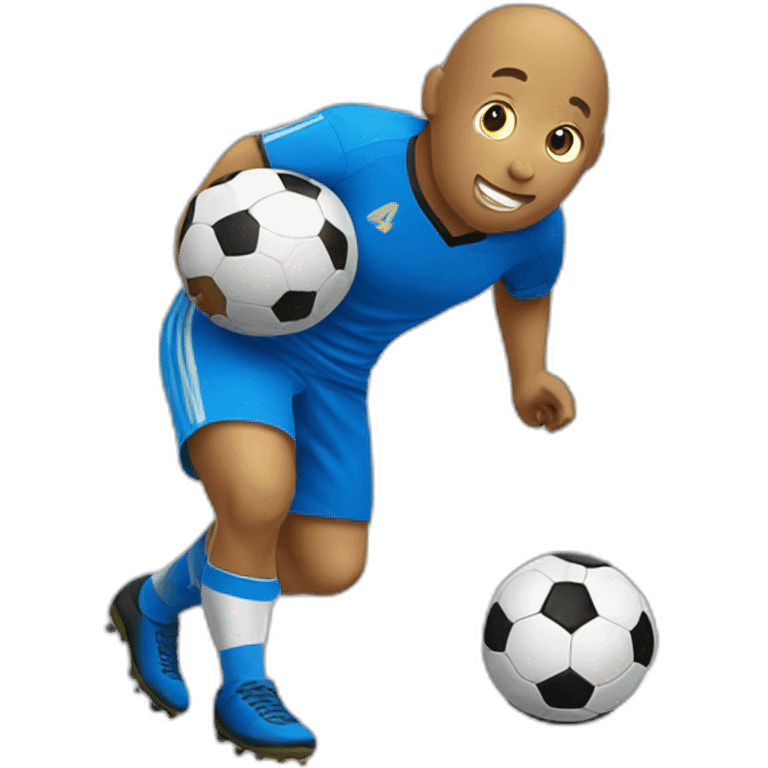 Slim Potato playing soccer with a blue shirt emoji