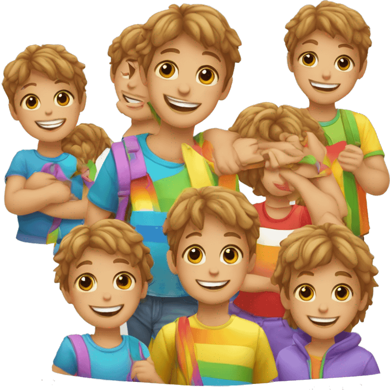 niños felices con arcoiris atras emoji