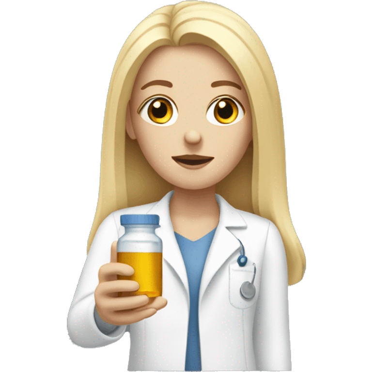 White lady with long blonde hair giving herself a shot of medicine emoji