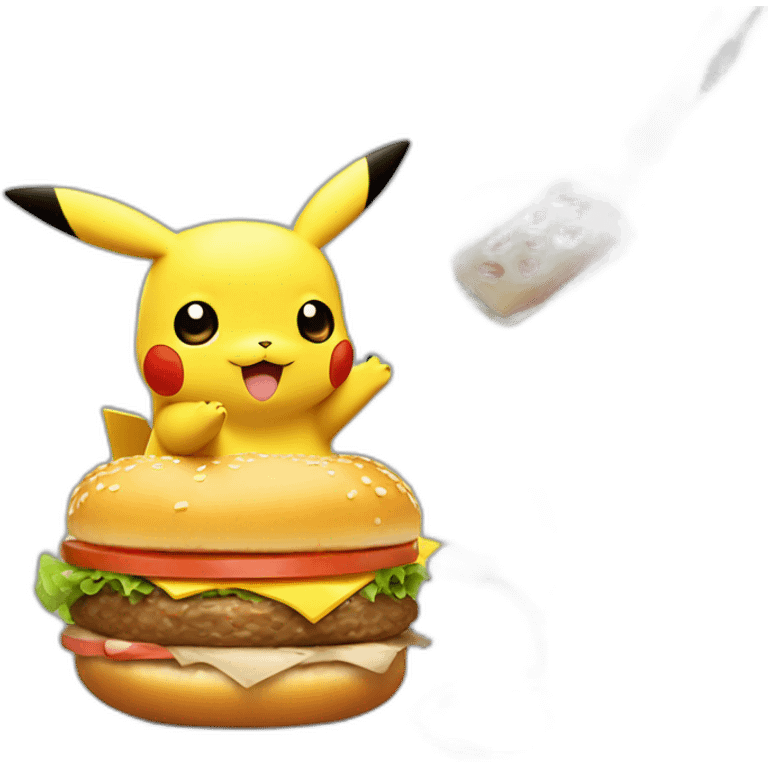 pikachu lighting cable with hamburger emoji