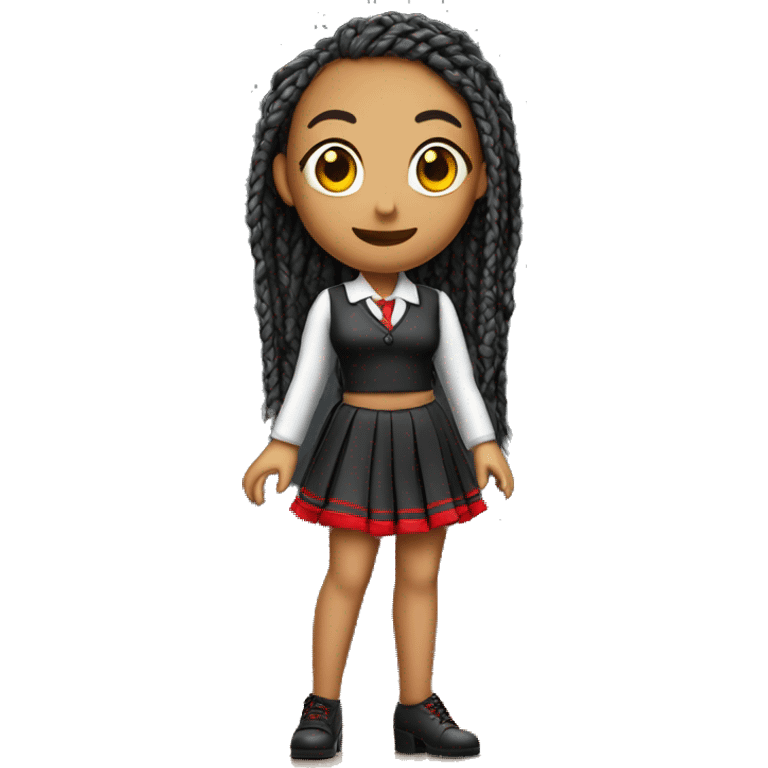 Show me a teacher in heels with a long mini skirt with red braids on standing up black  emoji