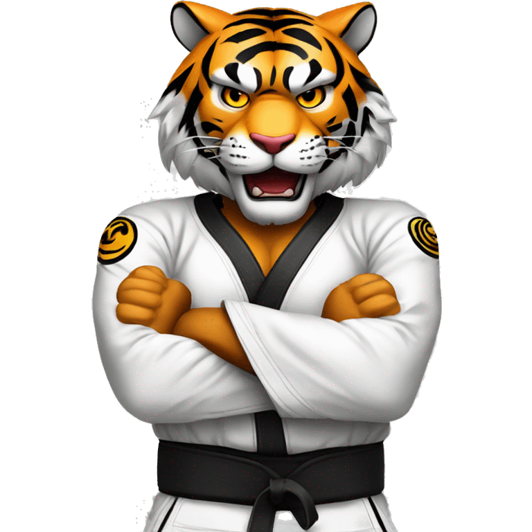 Tiger with evil face  jiu-jitsu black belt with his arms crossed emoji