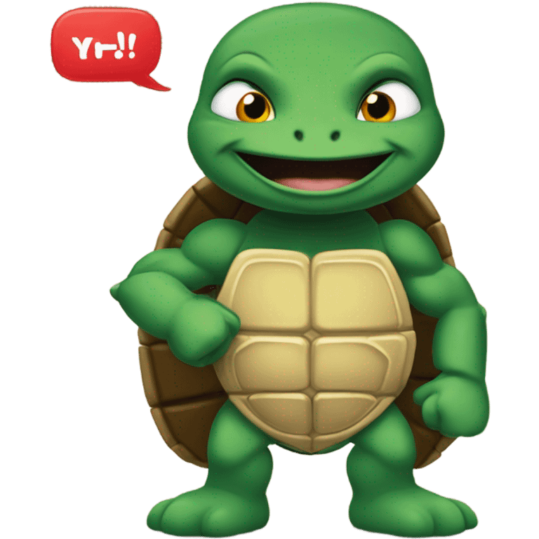 Ninja turtle with text bubble “cowabummer” emoji