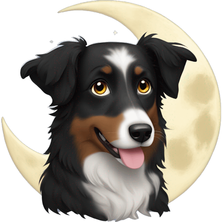 Small black australian shepherd dog with moon and stars  emoji