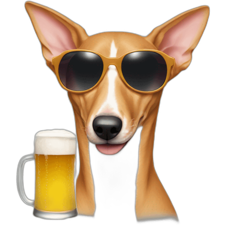 podenco with sunglasses taking a beer emoji