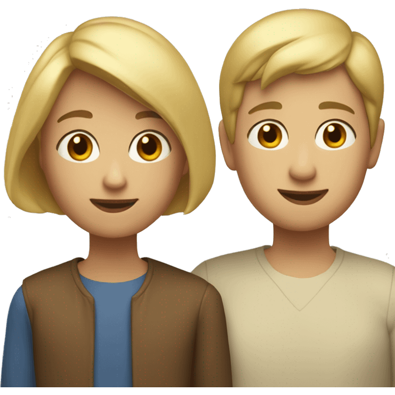 A blonde mother with a bob in a boy of 10 years old her son with brown short hair  emoji