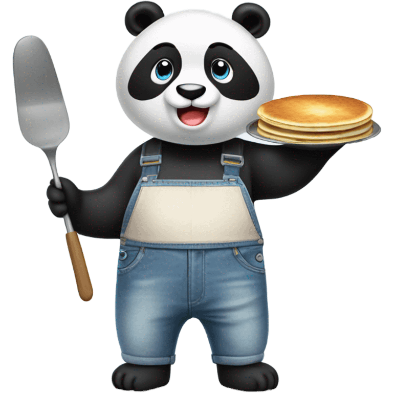 Panda cooking pancakes wearing baggy Jean shorts  emoji