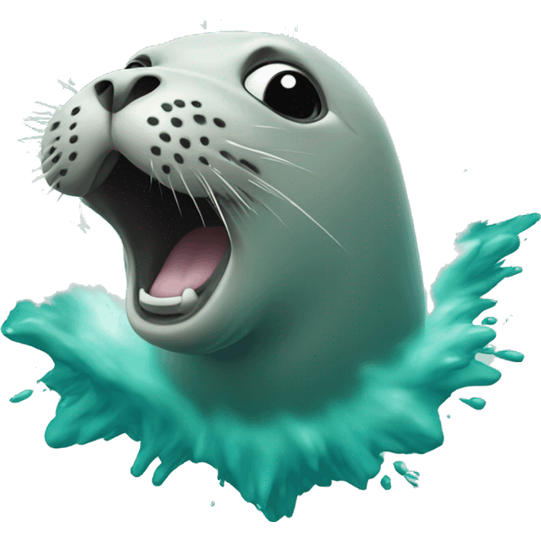 teal-coloured seal exploding head emoji