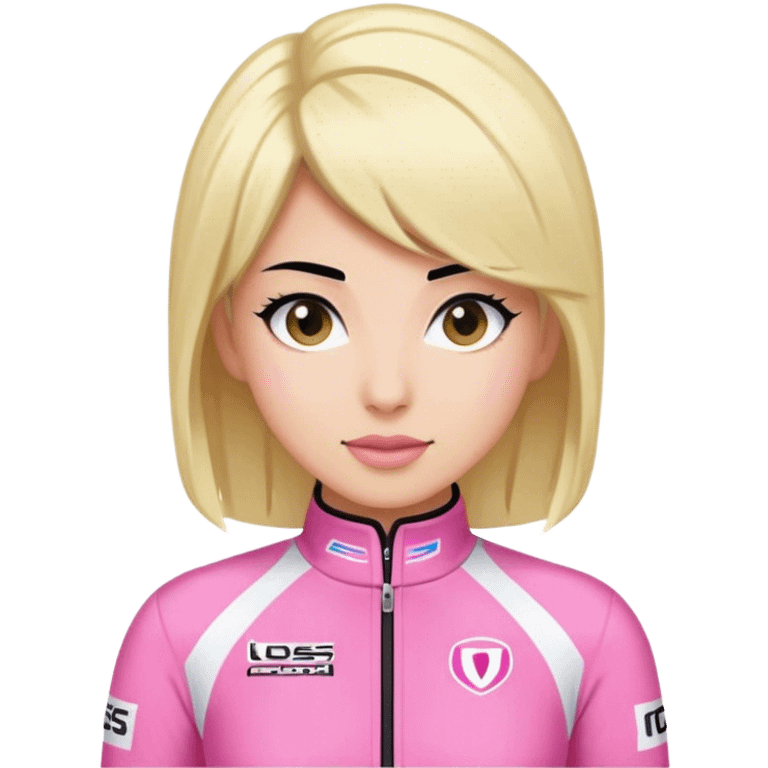 black hair blond skin woman in pink racing suit emoji