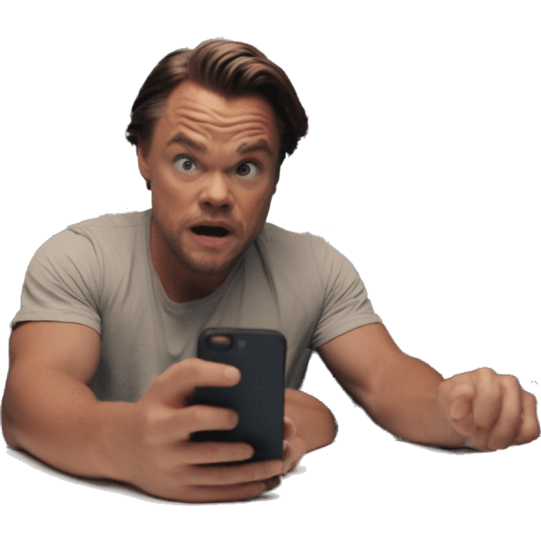 scared leonardo di caprio look at his iphone emoji