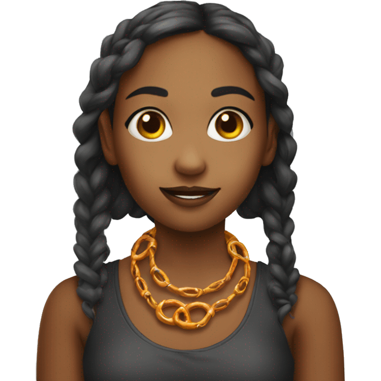 Girl with pretzel necklace emoji