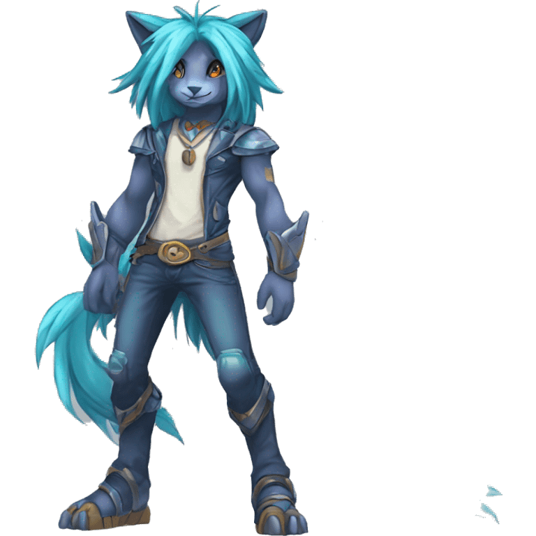 Anthro Sona Cool Edgy Legendary Colorful Shy Shiny Fakemon-Fantasy-Creature With Long Hair-Mane Full Body Detailed High Quality emoji