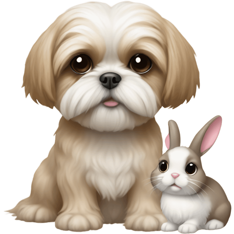 Beige Shih tzu and a small bunny emoji