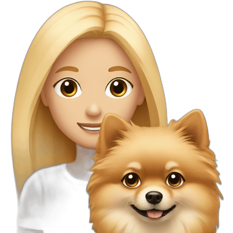 Blonde girl and blonde boy with brown Pomeranian emoji