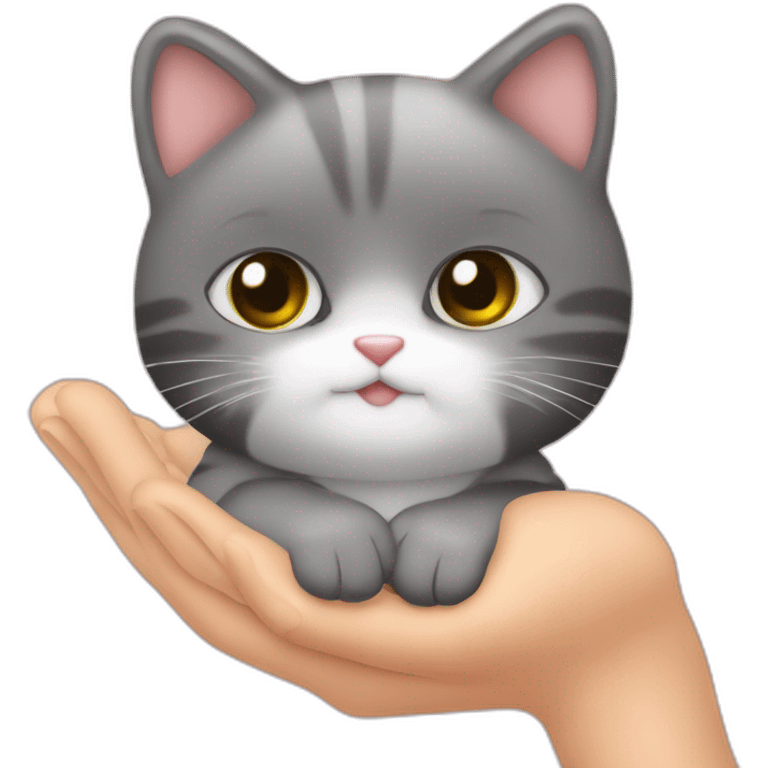 Un bébé chat avec un cœur dans les mains emoji