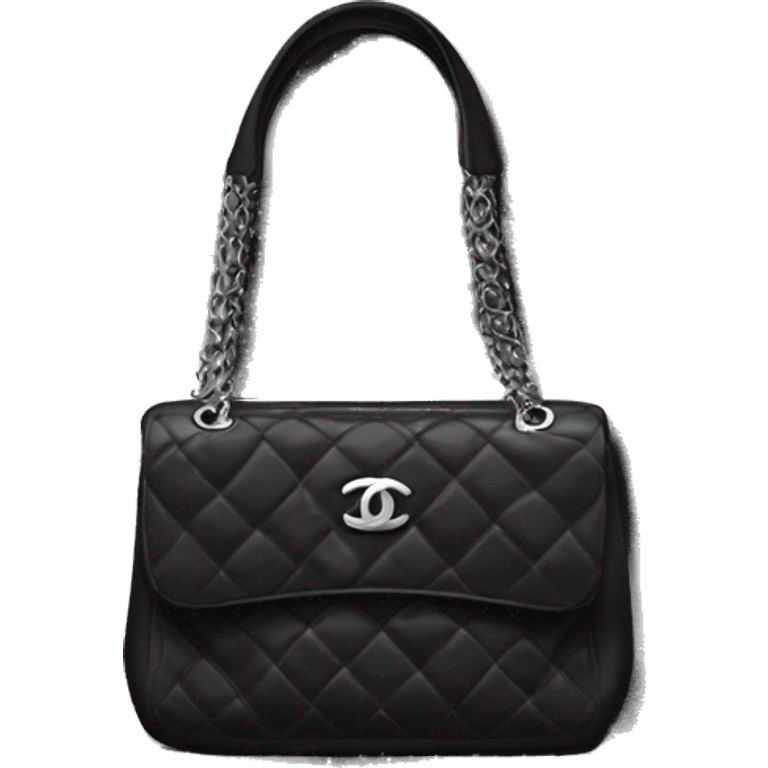 black Chanel purse with silver emoji