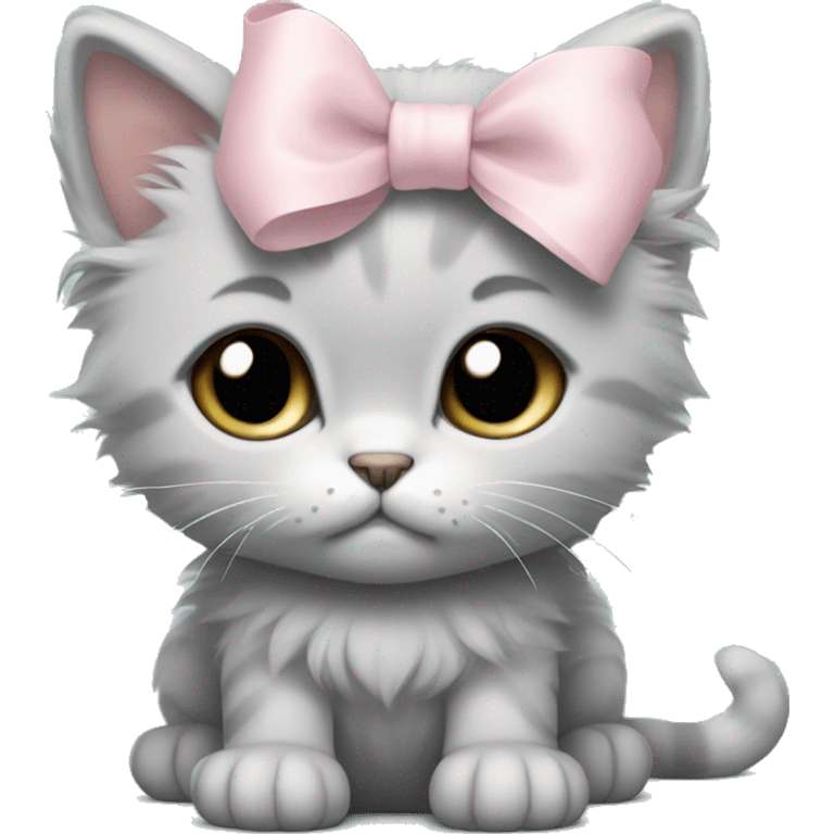 sad big fluffy light gray kitten with pale pink bow emoji