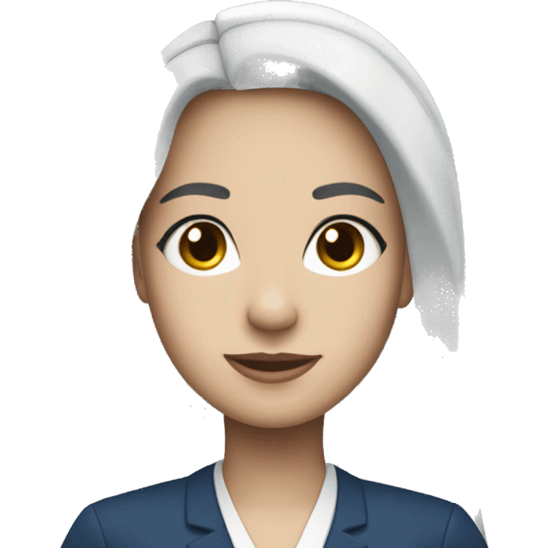 Flight attendant with long black hair, white skin and a blue uniform and a scarf emoji