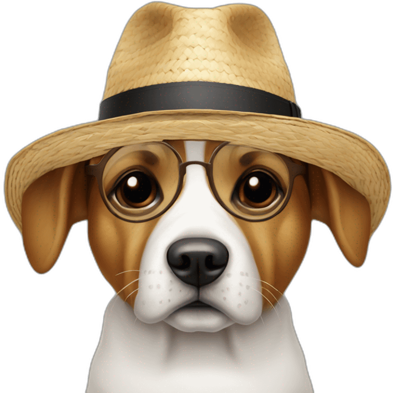 Un chien avec des lunettes et un chapeau de paille emoji