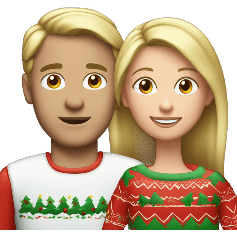 caucasian couple with Christmas pajamas emoji