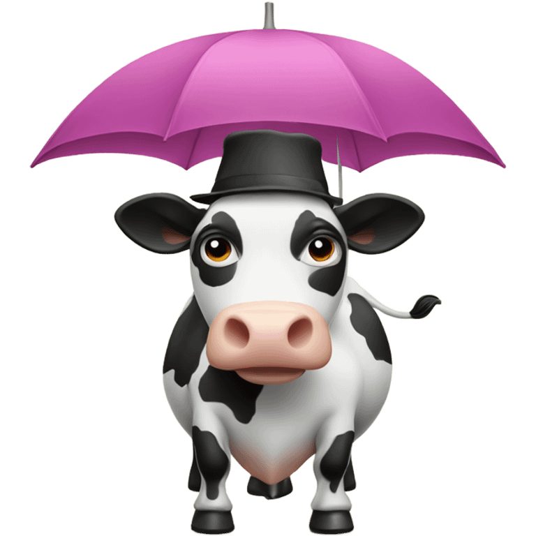 cow with an umbrella wearing a hat emoji