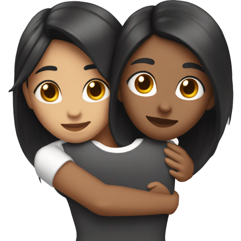 Lesbian with long black hair and white skin hugging her girlfriend from behind emoji