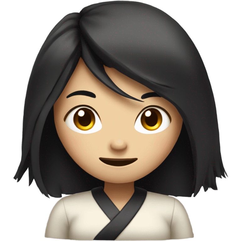 smiling angry asian girl with long black hair emoji