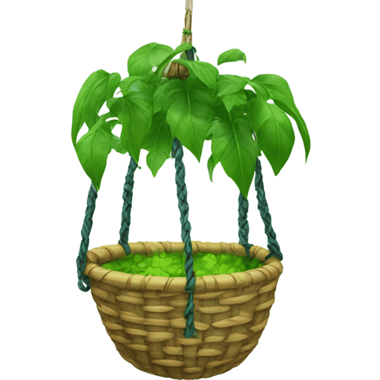 Hanging green plant in macabre basket emoji