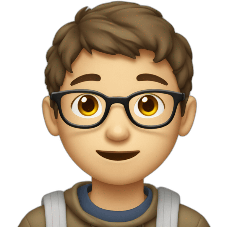 A 12-year-old boy with short brown hair and glasses eats soup emoji