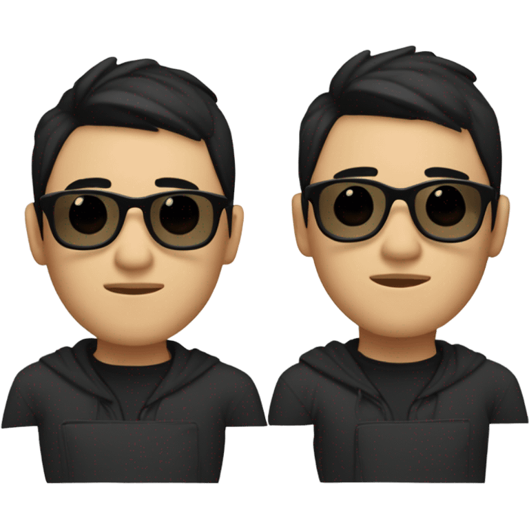 programmer, student, asian, black hair, black eyes, male, round face, black sunglasses, black hoodie, part hairstyle emoji