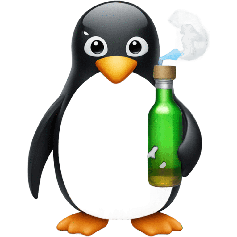 penguin with a glass bottle and a vape emoji