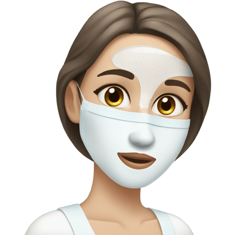 Skin care mask on white freackles skin of a brunett blue eyes girl  emoji