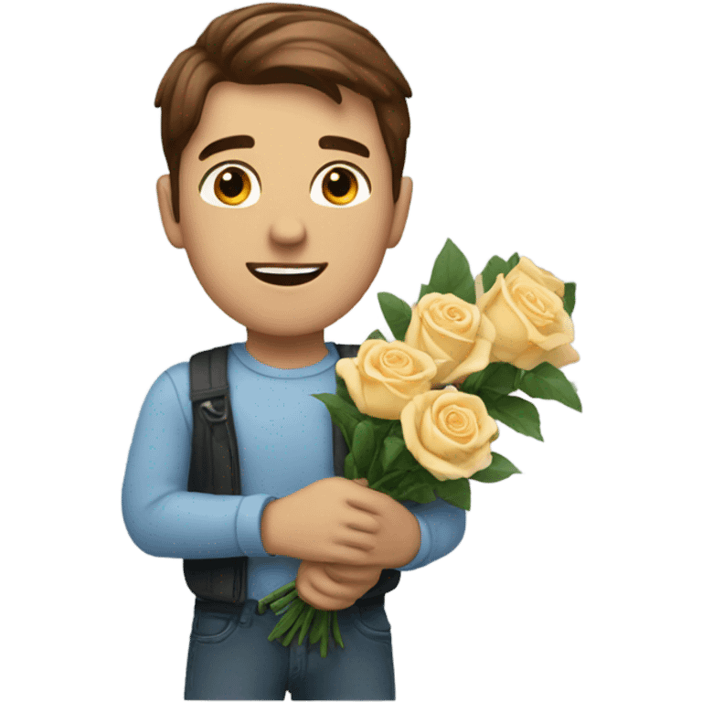 guy with brown hair holding roses emoji