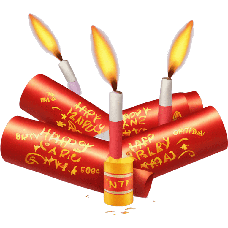 Text Happy birthday with firecrackers emoji