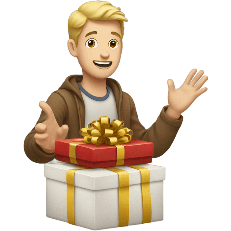 A white guy opening presents emoji