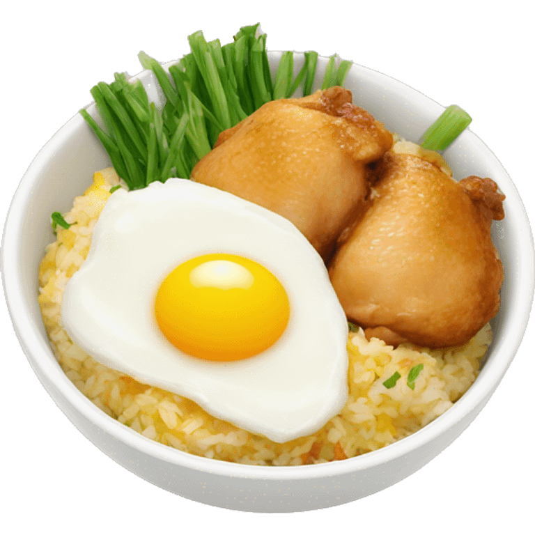 chicken thigh rice bowl with two eggs emoji