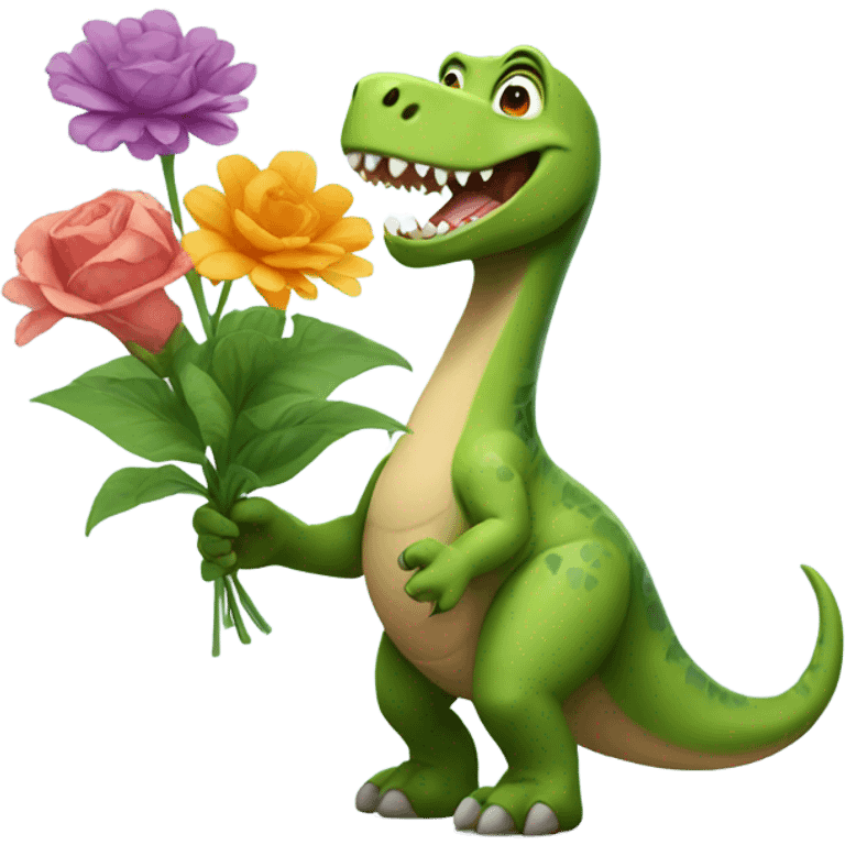 Dinosaur holding flowers  emoji