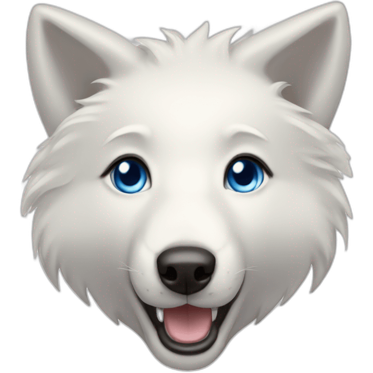 White wolf dog blue eyes short hair and smile emoji