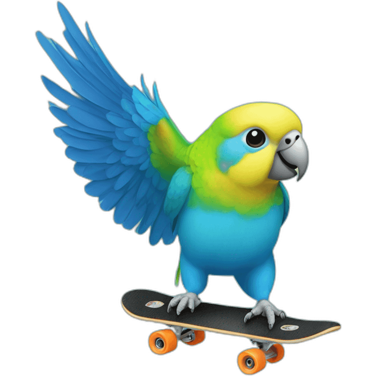 Budgerigar blue parrot rides a skateboard emoji