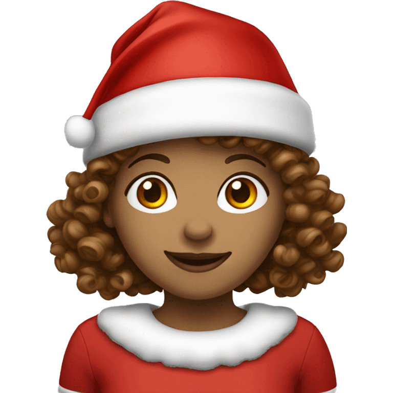 Brown curly hair girl Santa claus’ hat emoji