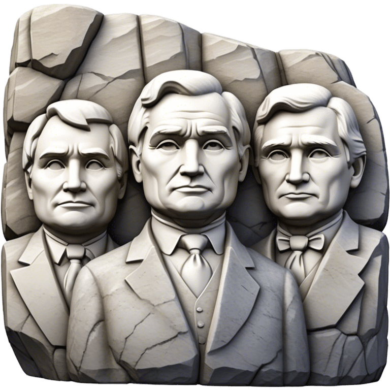 Cinematic Realistic Mount Rushmore Landmark Emoji, featuring the carved faces of four U.S. presidents, etched into the granite mountainside with dramatic lighting accentuating the rock textures. emoji