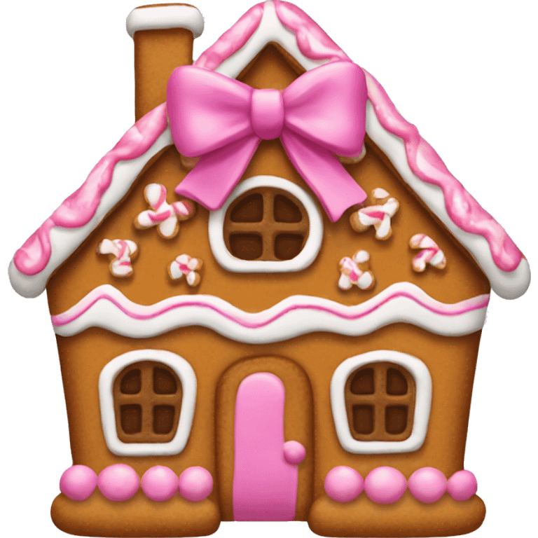 Gingerbread house with a pink bow  emoji