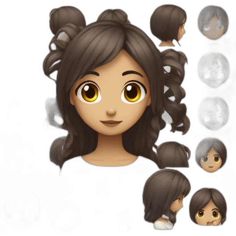 Cute dark brown anime girl software developer thinking emoji