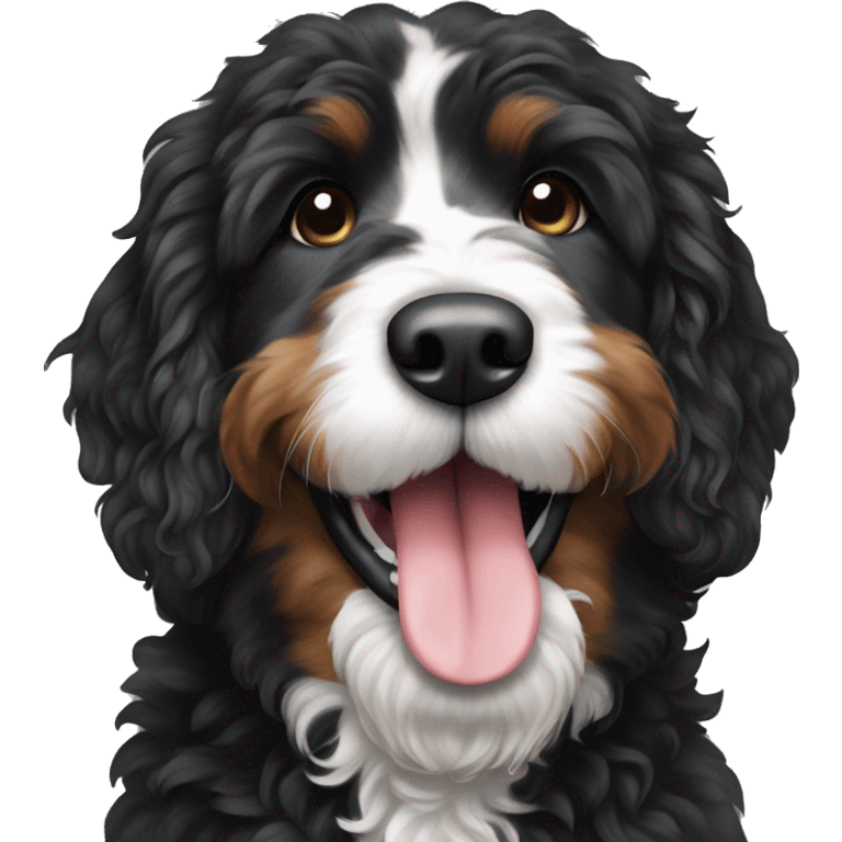 bernedoodle black and white with the tongue out emoji