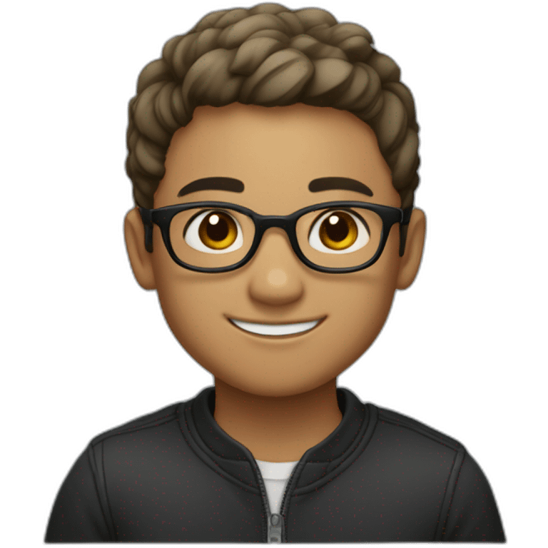 A smiling light-skinned boy with short hair and black-rimmed round glasses emoji