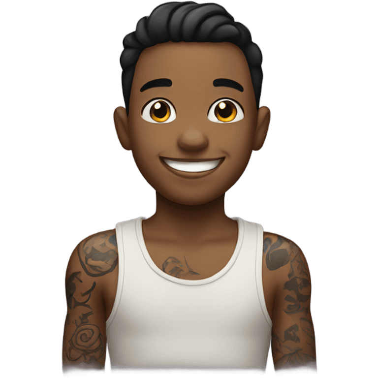 smiling boy with tattoo emoji