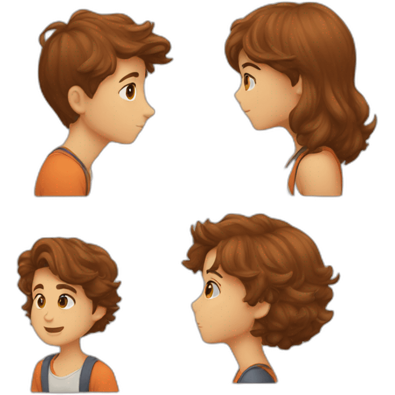 a auburn short haired boy kiss brown long haired girl kissed emoji