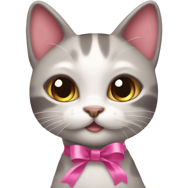 Siamés cat with pink ribbon emoji