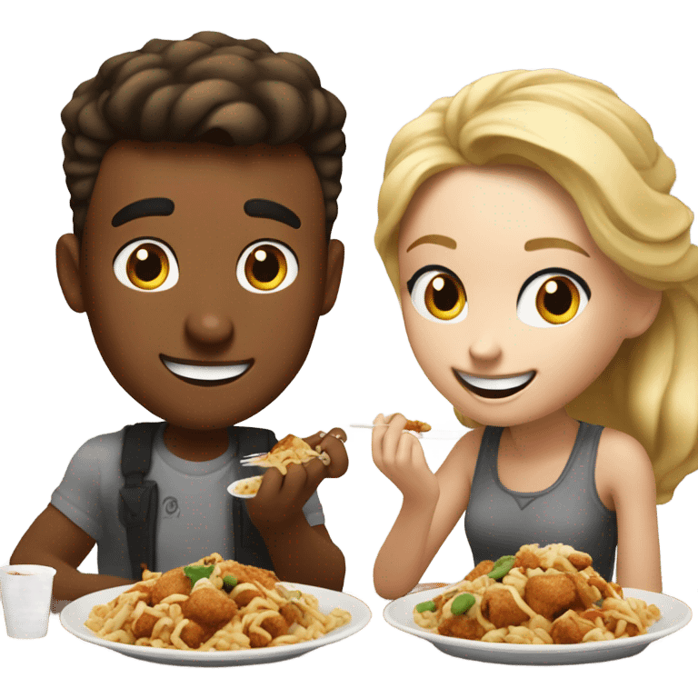 a blonde guy and a blonde girl eating panda express  emoji