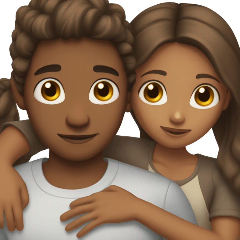 Brown girl and brown boy hugging emoji